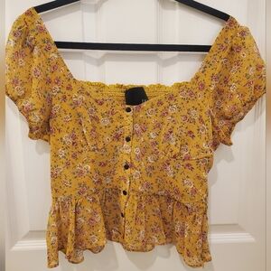 Mustard Floral off shoulder crop top, size M